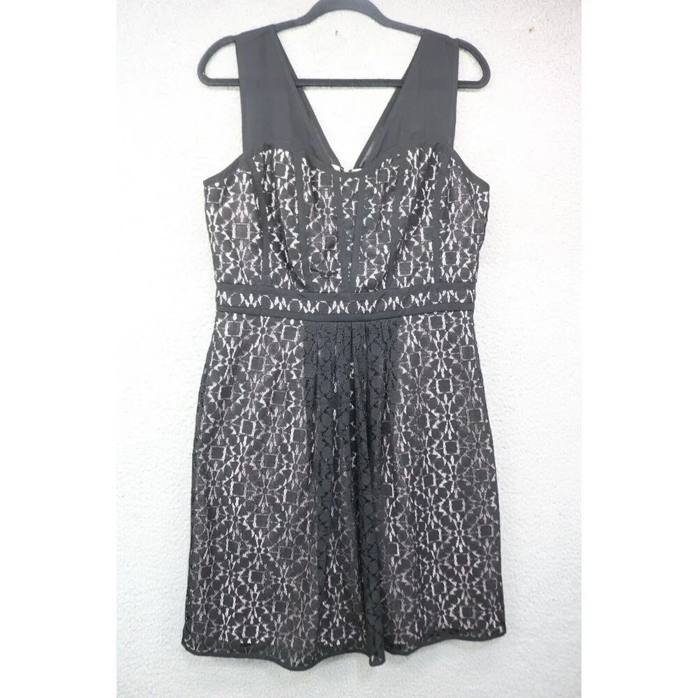 Adrianna Papell Black Lace Dress-Size 14-Goth-Witchy